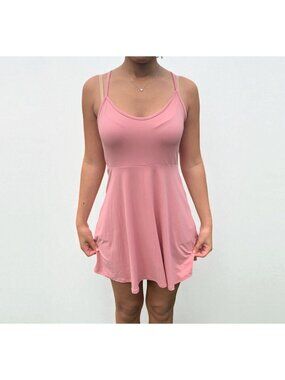 MRT 1030 Pink Sleeveless Mini Dress With Double Straps & Cross-Back Design Sz L